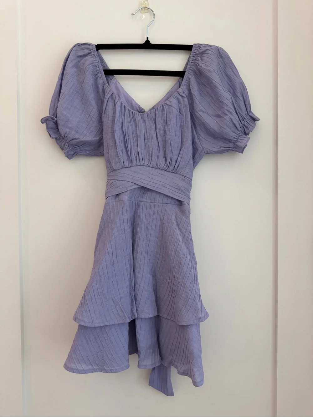 Katie J NYC Lilac Ruffled Shoulder Mini Dress